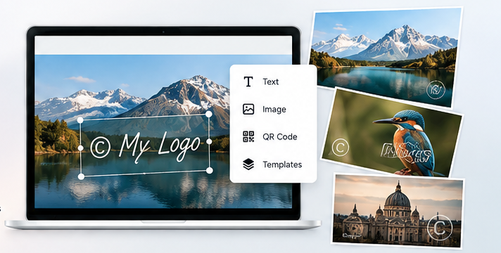 Example of adding text, logo and template watermarks to photos